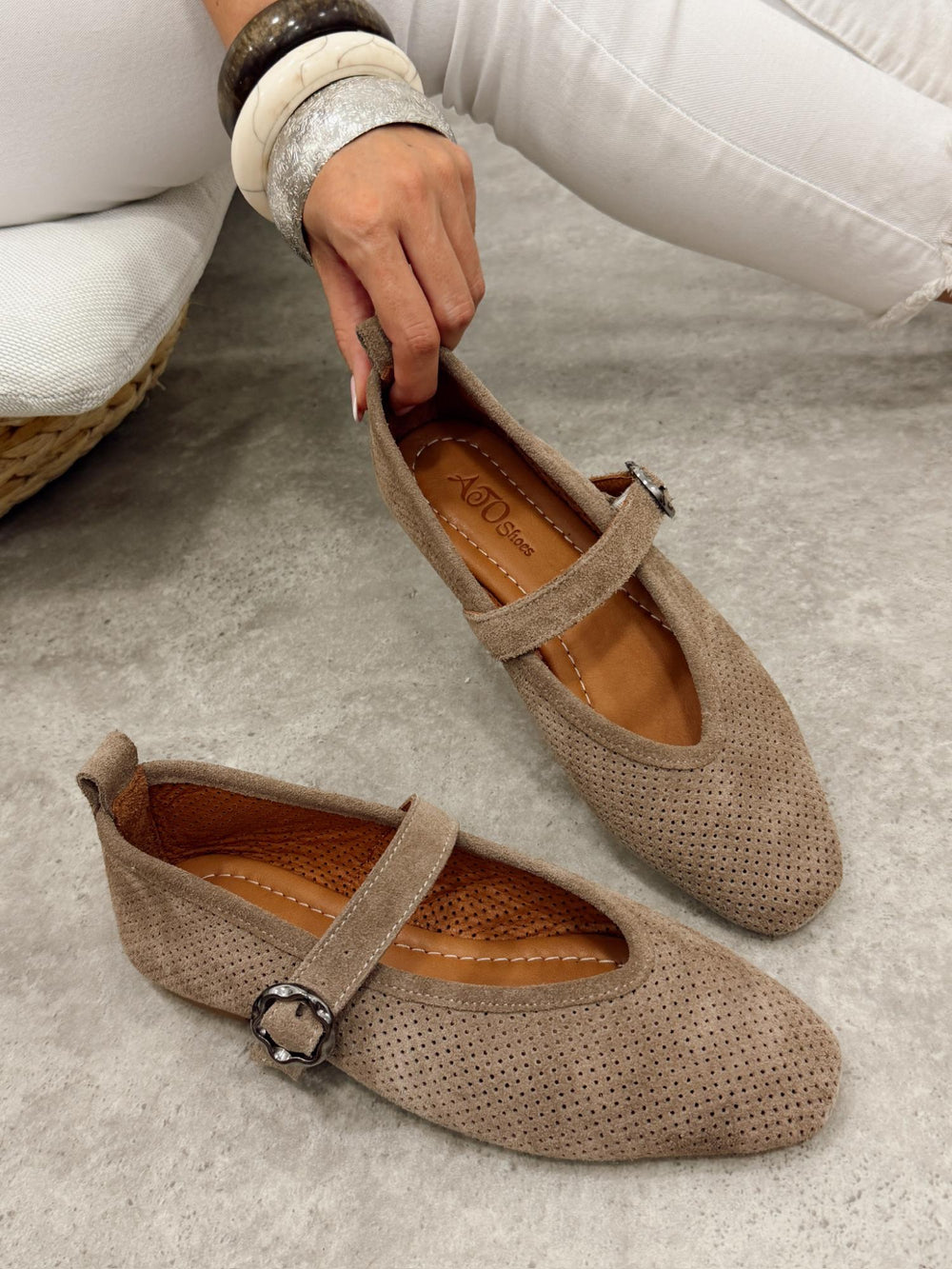 Flache Lederschuhe G467 - BEIGE