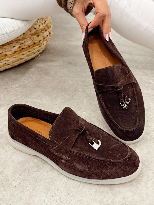 Flat leather shoes G459 - BROWN