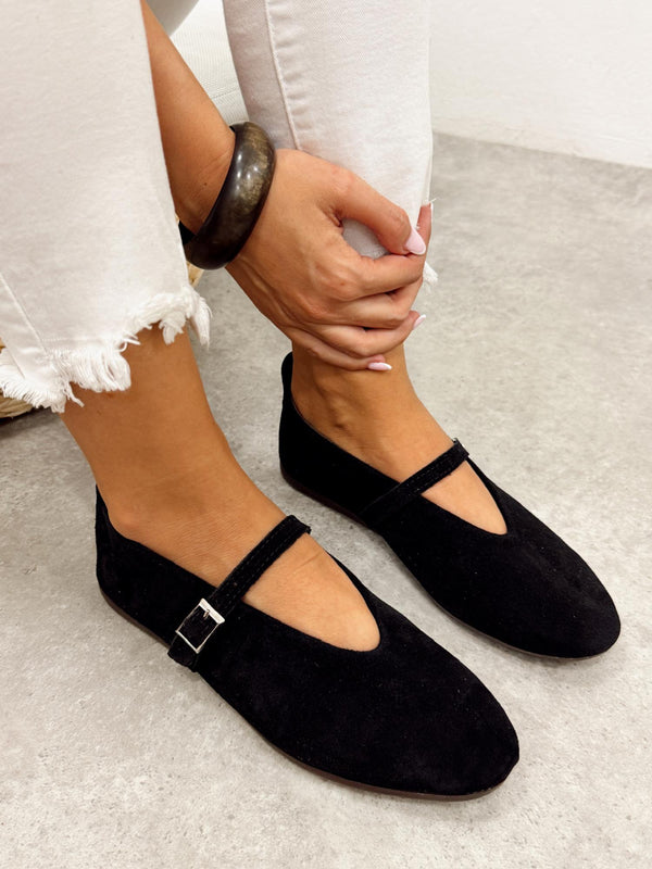Leather ballet flats G376 - BLACK