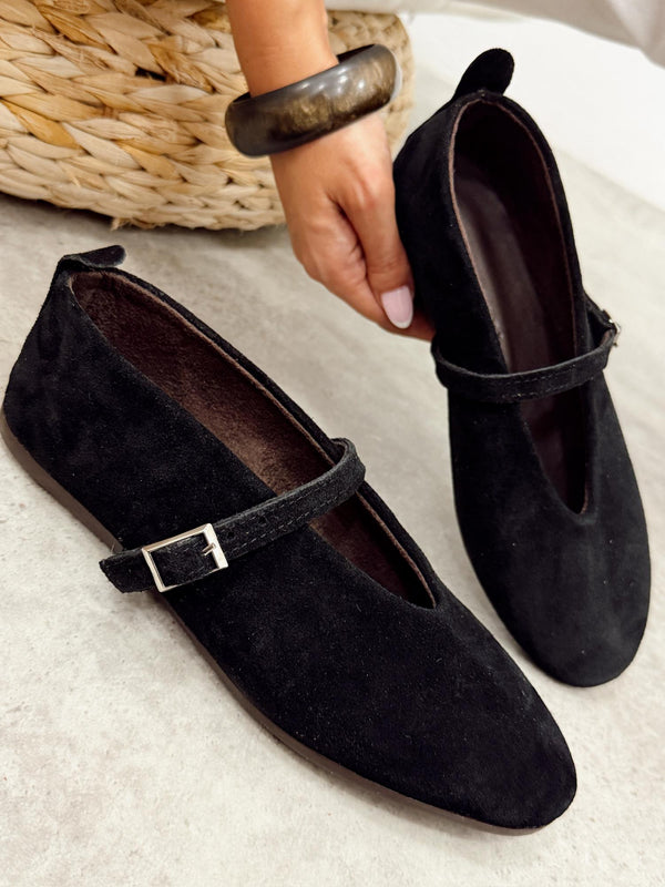 Leather ballet flats G376 - BLACK