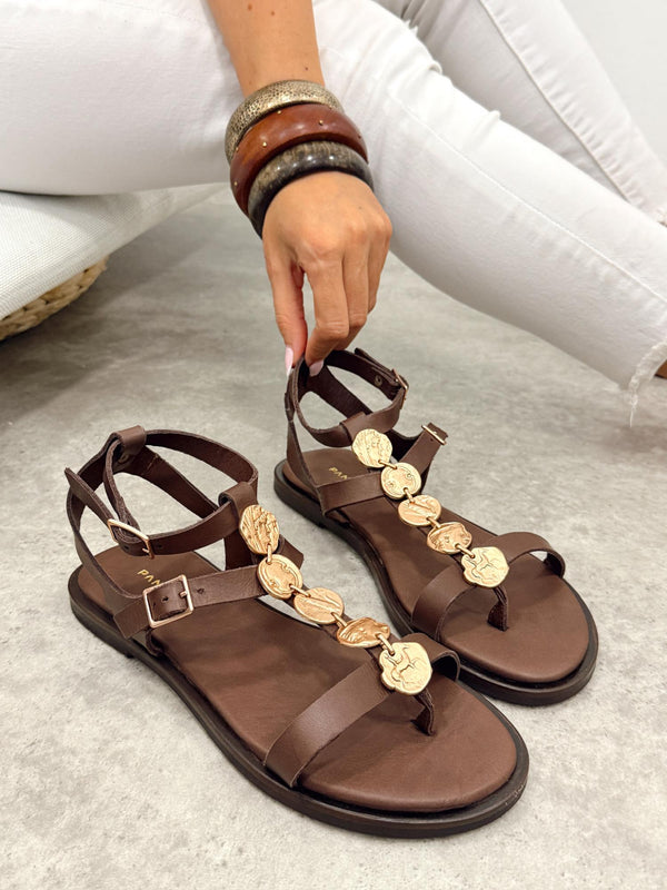 Leather sandals G408 - BROWN