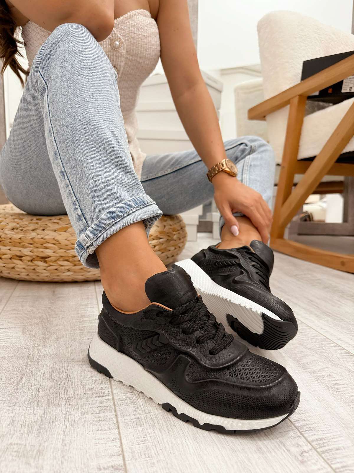 Ledersneaker F319 - SCHWARZ