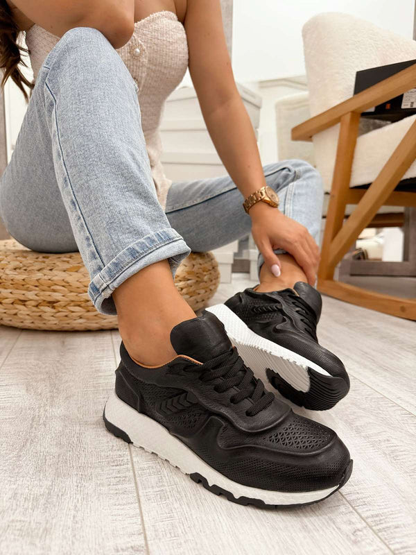 Leather sneakers F319 - BLACK