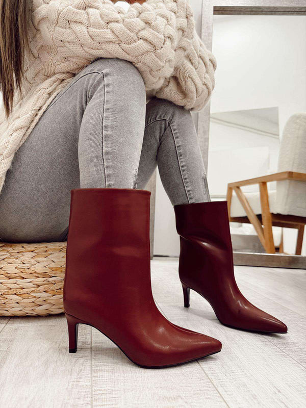 Women half boots F375 - WINE RED